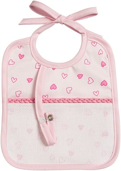 Baby Bib with Soother Holder - Little Hearts - Pink