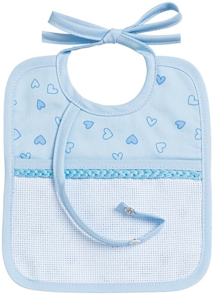 Baby Bib with Soother Holder - Little Hearts - Blue sky