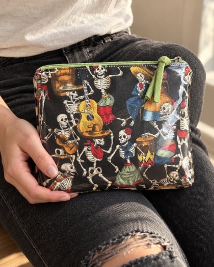 Dia de Muertos Skeleton Zipper Pouch - Black