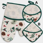 Kitchen Pot holders set - Pine cones and holly