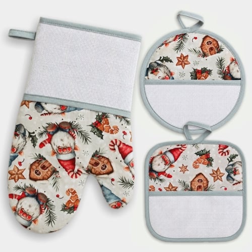Kitchen Pot holders and glove set - Gingerbread